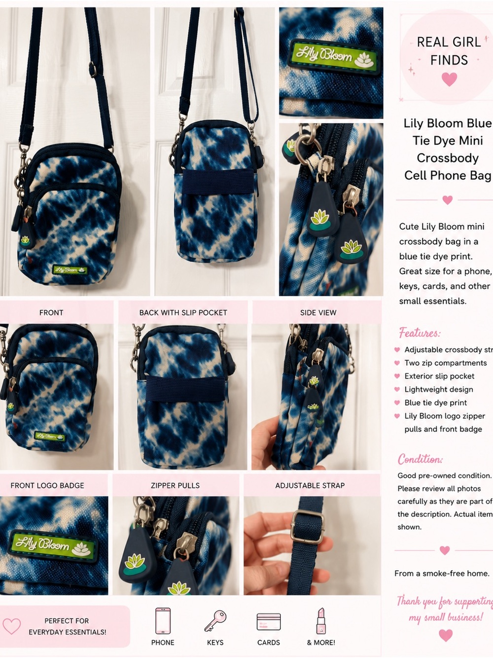 Lily Bloom Blue Tie-Dye Crossbody Cell Phone Bag